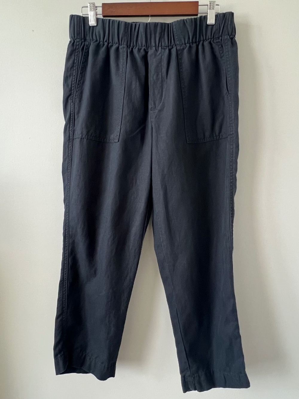 Banana Republic M Black Linen Blend Elastic Waist Pull On Cropped Pants Womens